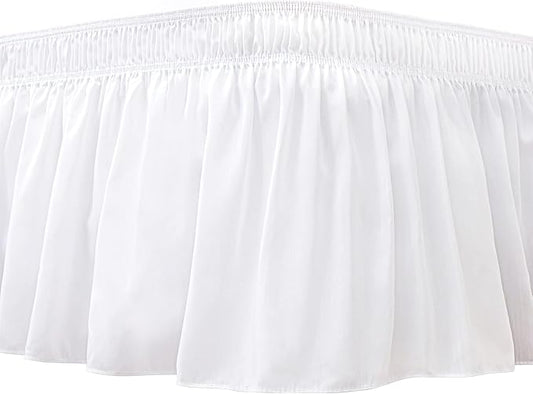 Biscaynebay Wrap Around Bed Skirts for Queen Beds with Short Drop of 12", White Adjustable Elastic Dust Ruffles Easy Fit Wrinkle Resistant Silky Luxurious Fabric Machine Washable