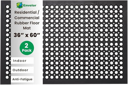 Envelor 2-Pack Anti Fatigue Rubber Floor Mat Non-Slip Restaurant Mats Floors Bar Drainage Doormat Door Mat Utility Garage Home Anti Slip Entrymat 36 x 60 Inches
