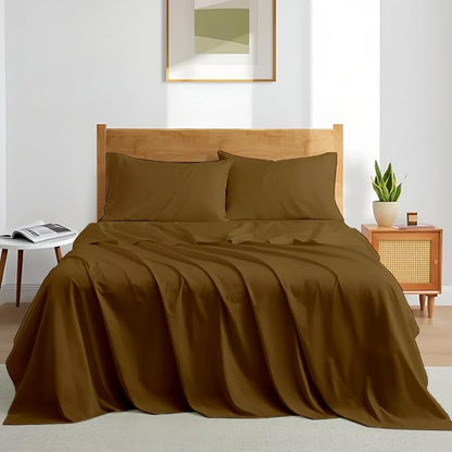 Luxury Queen Sleeper Sofa Bed Sheet Set,100% Egyptian Cotton, 338 Thread Count, Queen Size (60 x74 +6 Inch Deep Pocket) Soft and Light Weight 4pcs Sofa Set (Taupe Solid)