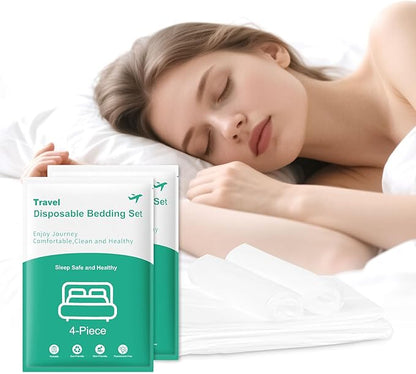 Disposable Bed Sheets 2-Pack | 8-Piece Set (87"x87" Bed Sheet, 95"x87" Quilt Cover, 20"x32" Pillow Case) Hotel & Travel Essentials Portable & Hygienic (Disposable Bed Sheets (2 Pack))