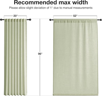 Anmao Natural Linen Curtains for Living Room 96 Inch Length 2 Panels Set, Light Filtering Semi Sheer Window Curtain Drapes for Bedroom with Curtain Rings and Clips, 52 Inch Wide Each Panel, Sage