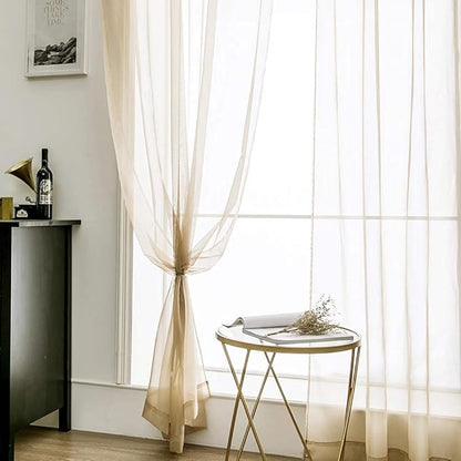 MIULEE Beige Window Sheer Curtains for Bedroom Living Room Solid Elegant Net Drapes 2 Panels Width 38 x Length 84 Inches