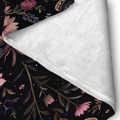 Moon Moth Throw Blanket 40"x50" Soft Cozy Lightweight Flannel,Mystical Night Garden Botanical Celestial Blankets Gifts for Women Gothic Witchy Blanekts for Couch Office Travel Home Decor