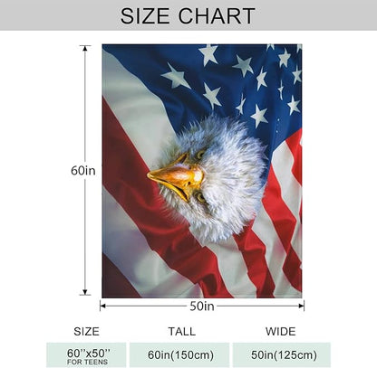 American Flag Throw Blanket for Couch, Super Soft Fuzzy Throws Warm Comfortable Plush Fleece Blanket, Fashion Decorative Flannel Fleece Blanket for All Season(50 x 60 in, American Flag & Eagle)