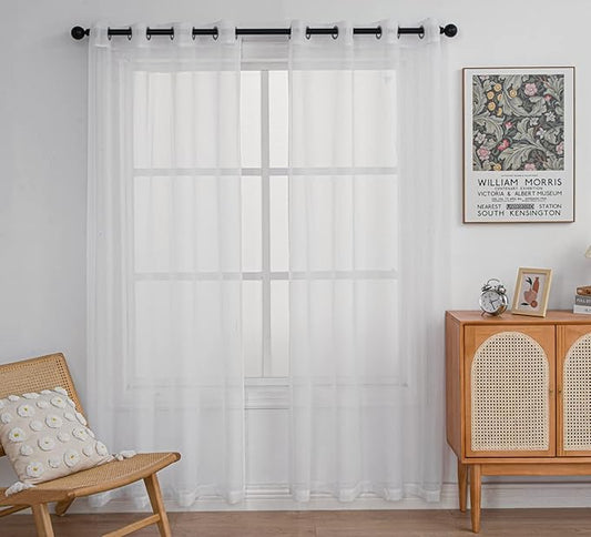 PI Ivory Sheer Curtains Panels 84 inch Length,Grommet Top Hazy Light Filtering Window Draperies for Livng Room/Bedroom 2 Panels (W52XL84, Ivory)