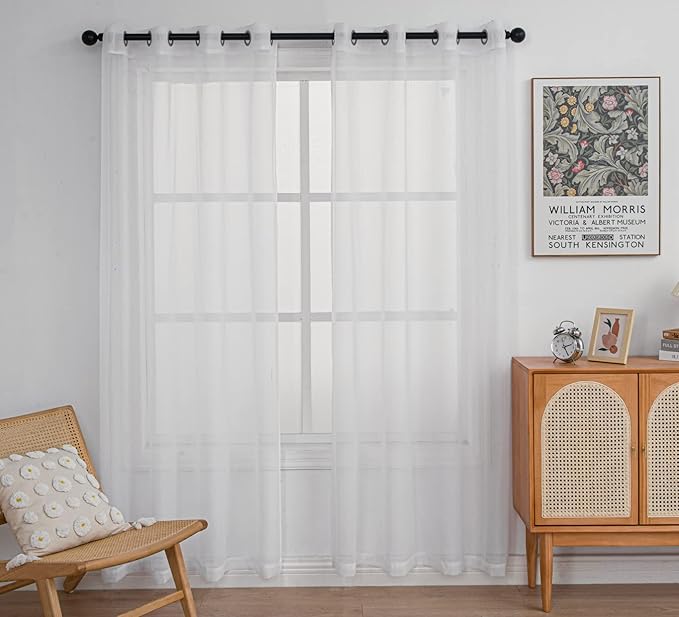 PI Beige Sheer Curtains 84 Inches Length with Grommet,Voile Light Filtering Window Draperies for Living Room/Bedroom 2 Panels (W52 X L84, Beige)