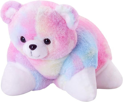 Glow Guards 15" Rainbow Teddy Bear Plush Pillow, Cute Stuffed Animal Soft Lovely Colorful Toy, Bedtime Sofa Decors, Christmas Birthday Children's Day Hoilday Gift for Toddler Kids