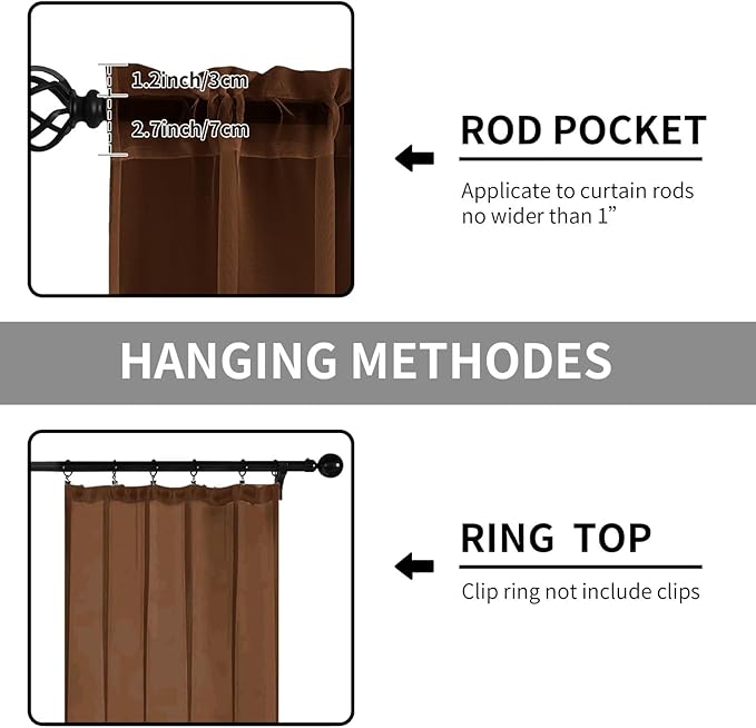Sheer Curtains 45 Inches Long 2 Panels, Rod Pocket Short Curtain for Kitchen, Bedroom, Cafe Window(Brown 38" W x 45" L)