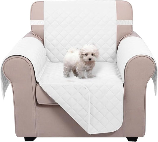 U-NICE HOME Recliner Chair Covers Reversible Chair Cover Pet Covers for Dogs with Elastic Straps Water Resistant Diamond Quilted (23''Recliner Small, White/White)