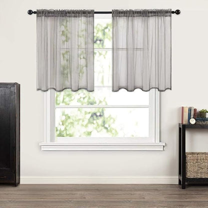 MIULEE 2 Panels Kitchen Tiers Half Window Sheer Curtains Rod Pocket Voile Drapes for Kitchen Bathroom Small Windows 29 by 36 Inch Grey