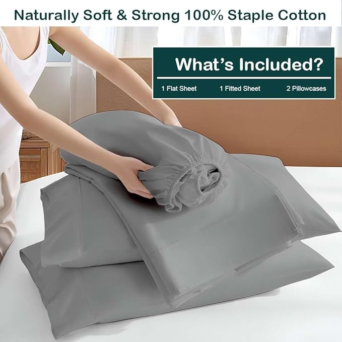 NON Sticky cotton Queen Size Sleeper Sofa Sheets, 4 Piece Egyptian Cotton Bed Sheet Set for Sofa Bed, 10" Deep Pocket for Pull Out Couch Mattress, 60" x 75", Light Grey Solid, Soft & Breathable