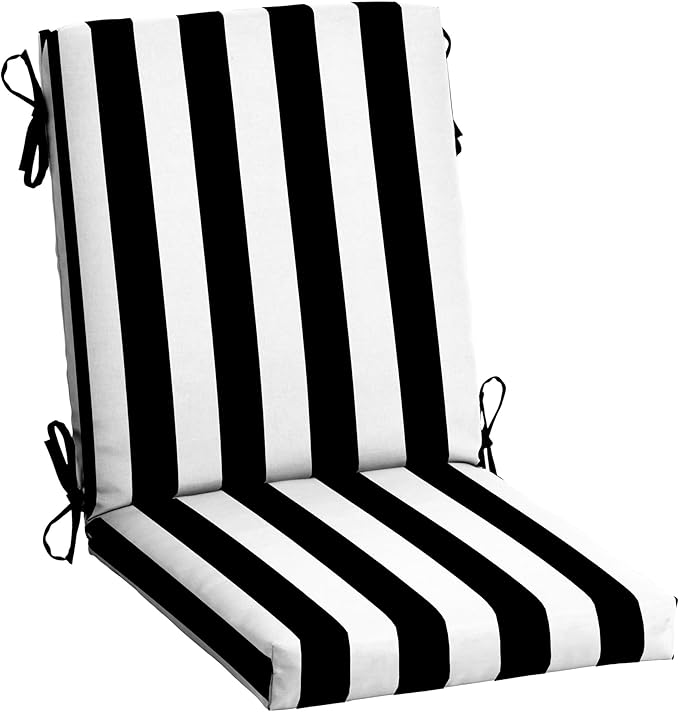 Arden Outdoor Dining Chair Cushion, 2 Pack, 20 x 20, Rain-Proof, Fade Resistant, Black Cabana Stripe
