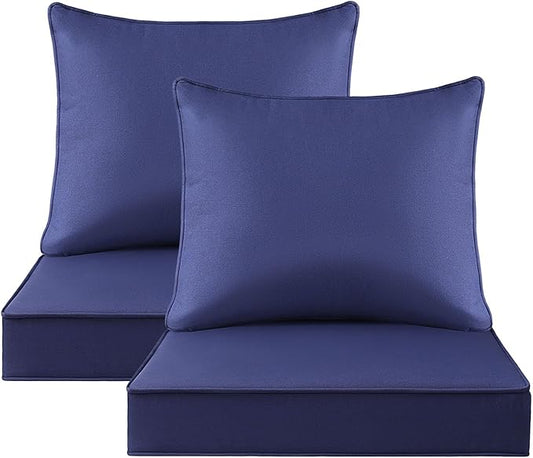 Outdoor Patio Chair Cushions Set, 22" x 22", Set of 2, Water-Repellent, Fade Resistant, Deep Seat Bottom and Back Cushion for Backyard, Couch, Sofa and Patio Furniture, Navy