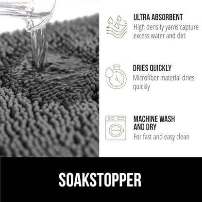 GORILLA GRIP SOAKSTOPPER Dog Door Mat, Machine Washable Rug Absorbent Doormat Captures Moisture Mud Dirt, Quick Dry Soft Chenille Entryway Rugs Indoor Entrance Mats for Dog Paws, 24x16 Gray