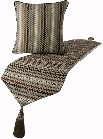 The HomeCentric Decorative Designer Handmade Bed Runner with Decorative Throw Pillow Cover, 86 x 18 Inch Velvet Designer CA King Size Bed Scarf with Tassle & Bead Embroidered Bed Linen - Chevron Fun