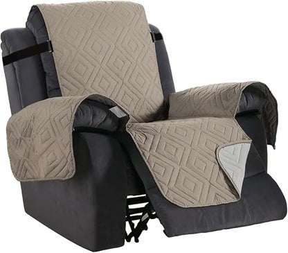 H.VERSAILTEX Reversible Quilted Recliner Covers Water Resistant Furniture Protector for Reclienr Chair with Elastic Straps for Pets Kids Sitting Width Up to 28"(Oversized Recliner, Khaki/Beige)