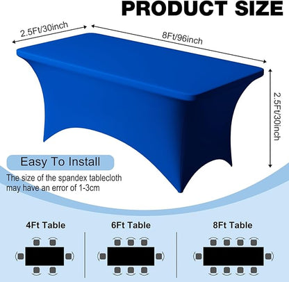 Trlyc 2 Pack 8FT Spandex Table Cloth - 96 x 30 Inch Rectangular Stretch Tablecloth, Wrinkle Resistant Scretch Table Cover for Wedding, Party, Banquet, Picnic, Outdoor Decoration (2Pcs,Royal Blue)