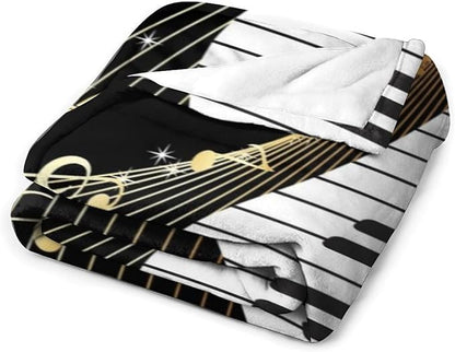 Music Note Blanket Black White Piano Keys Gold Music Note Soft Cozy Lightweight Throw Blanket for Kids Girls Boys Bedroom Living Room Dorm Chair Sofa Travel 40x50in
