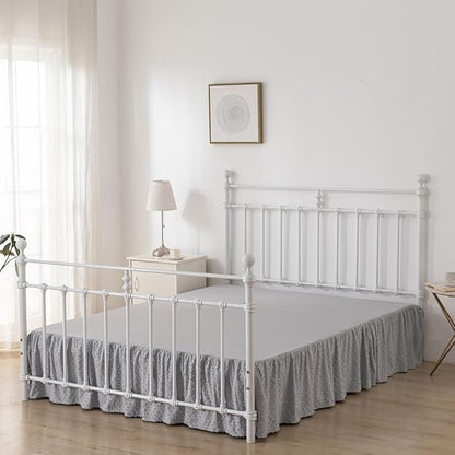 Tufted Dot Bed Skirt King Size Ruffled Bed Skirt with Split Corners, 14 Inch Drop Dust Ruffle Bed Skirts with Platform, Light Grey