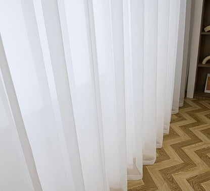 PI Sheer White Curtains 84 Inch Length, Solid Voile with Grommet Top for Living Room/Bedroom (W52 X L84 Inch, 2 Panels)…