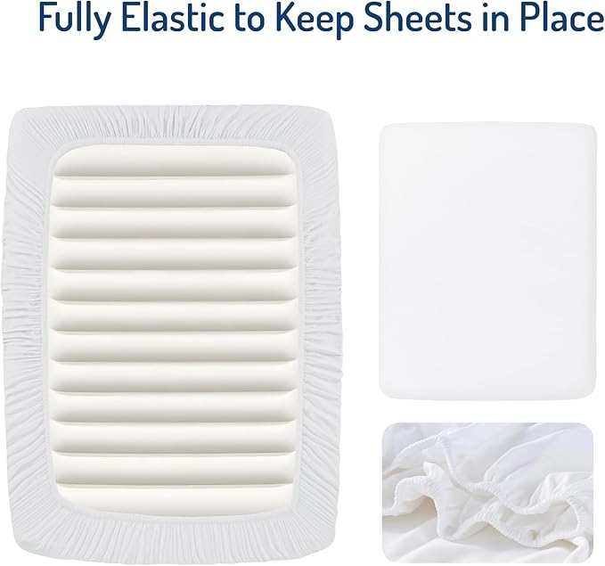 Degrees of Comfort Twin Sheet Set for Air Mattress – Extra Deep Pocket Fitted Sheet up to 22”, 4-Piece Bedding Sets with Dual Side Storage Pockets,Soft & Wrinkle-Free, Breathable Fabric, White