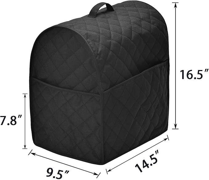 Stand Mixer Dust Cover with 3 Pockets Compatible with KitchenAid Tilt Head, Easy Cleaning,Can Ironable (Black, Fits for 6-8 Quart)