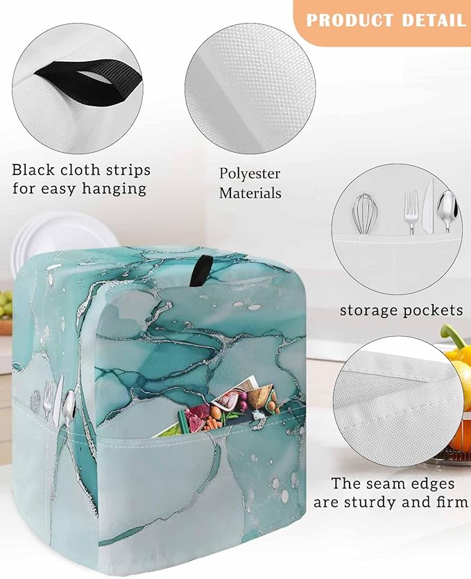 Turquoise Marble Stand Mixer Dust Cover with Storage Pocket & Handles, Fits All Tilt Head & Bowl Lift Modern Aesthetic Kitchen Appliance Cover Organizer Abstract Fluid Art Bag Accessories, 6-8 Quart