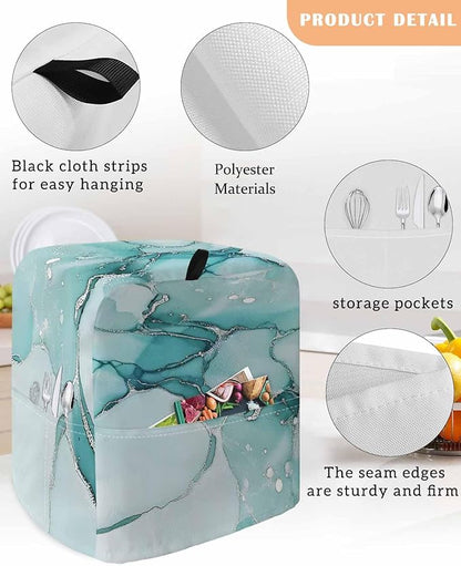 Turquoise Marble Stand Mixer Dust Cover with Storage Pocket & Handles, Fits All Tilt Head & Bowl Lift Modern Aesthetic Kitchen Appliance Cover Organizer Abstract Fluid Art Bag Accessories, 6-8 Quart
