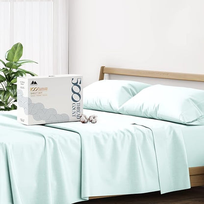 Mayfair Linen 500 Thread Count Split King Sheets Sets for Adjustable Bed - 5 PC Split King Size Bed Sheet Set Cotton (Sea Foam), Soft, Cooling, Sateen 16" Deep Pocket Bedsheet (Fits 18" Mattress)