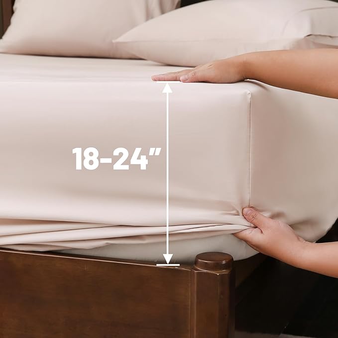 Extra Deep Pocket King Sheets 18-24 Inch 100% Egyptian Cotton 1000 Thread Count Sateen Weave Soft Breathable 4 Pieces（King，Dusty Pink）