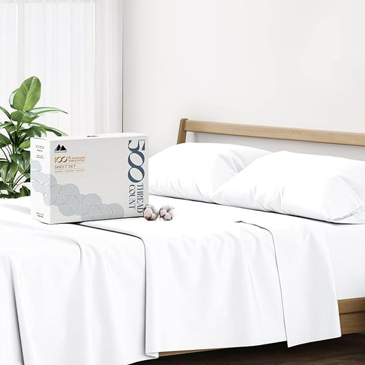 Mayfair Linen 100% Egyptian Cotton Split King Sheets Sets for Adjustable Bed - 500 Thread Count Split Top King Sheet (5 PC, White), Soft, Cooling, Breathable, Sateen Weave 16" Deep Pocket Hotel Sheet