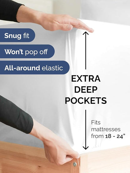 Extra Deep Pocket Twin Sheets - 3 Piece Breathable & Cooling Bed Sheets - Hotel Luxury Bed Sheet Set - Soft, Wrinkle Free & Comfy - Easily Fits Extra Deep Mattresses - Deep Pocket White Sheets Set