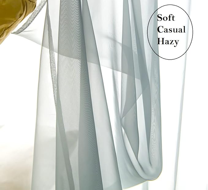 PI Grey Sheer Curtains 45 inches Long with Grommet,Extra Short Sheer Window Curtain for Study/Kitchen 2 Panels (W52 X L45, Blue Grey)