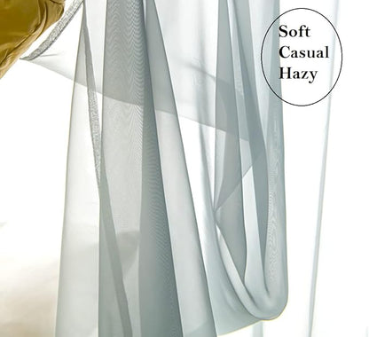PI Light Grey Sheer Curtains with Ring Top,Hazy Window Sheer Draperies for Living Room/Bedroom 2 Panels (W52 X L72, Blue Grey)