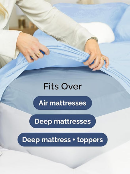 Extra Deep Pocket King Sheets - 4 Piece Breathable & Cooling Bed Sheets - Hotel Luxury Bed Sheet Set - Soft, Wrinkle Free & Comfy - Easily Fits Extra Deep Mattresses - Deep Pocket Light Blue Sheets
