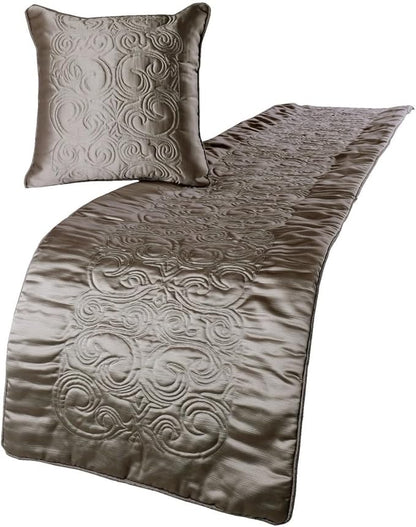 The HomeCentric Handmade Silver King 90 x 18 inch Bed Runner with 2 Matching Pillow Cover, Satin Quilted Bed Scarf, Abstract Modern - Silver Soft