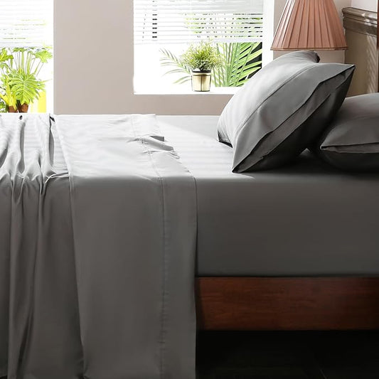 Extra Deep Pocket California King Sheets 18-24 Inch 100% Egyptian Cotton 1000 Thread Count Sateen Weave Soft Breathable 4 Pieces（Cal King,Dark Grey）