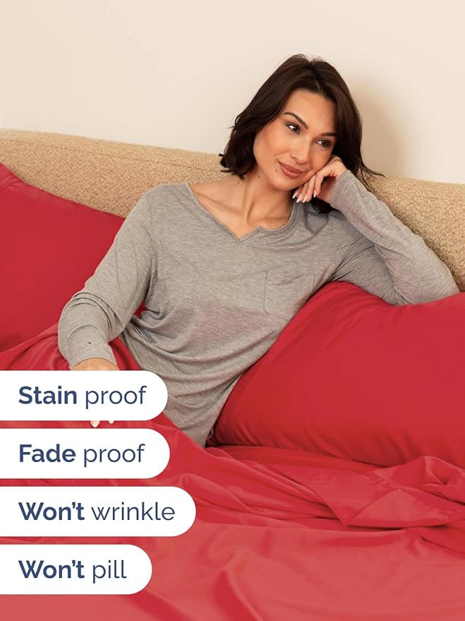 Extra Deep Pocket Queen Sheet Set - 4 Piece Breathable & Cooling Bed Sheets - Hotel Luxury Sheet Set - Ultra Soft, Wrinkle Free and Comfy - Easily Fits Extra Deep Mattresses - Deep Pocket Red Sheets