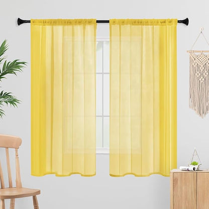 Sheer Curtains 63 Inches Long 2 Panels, Rod Pocket Short Curtain for Kitchen, Bedroom, Cafe Window(Yellow 38" W x 63" L)