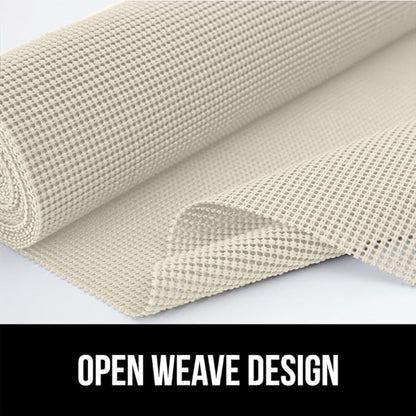 GORILLA GRIP powerGRIP Drawer Shelf and Cabinet Liner, Thick Strong Hold, Non-Adhesive Liners Protect Kitchen Cabinets and Cupboard, Bathroom Drawers, Easy Install, Breathable Mat, 12" x20', Cream