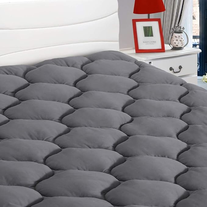 LEISURE TOWN Twin Mattress Pad Fitted Quilted Cotton Mattress Cover Cooling Soft Pillow Top Mattress Topper with Down Alternative Filling Mattress Protector with 8-21 Deep Pocket (39x75 Inches Grey)
