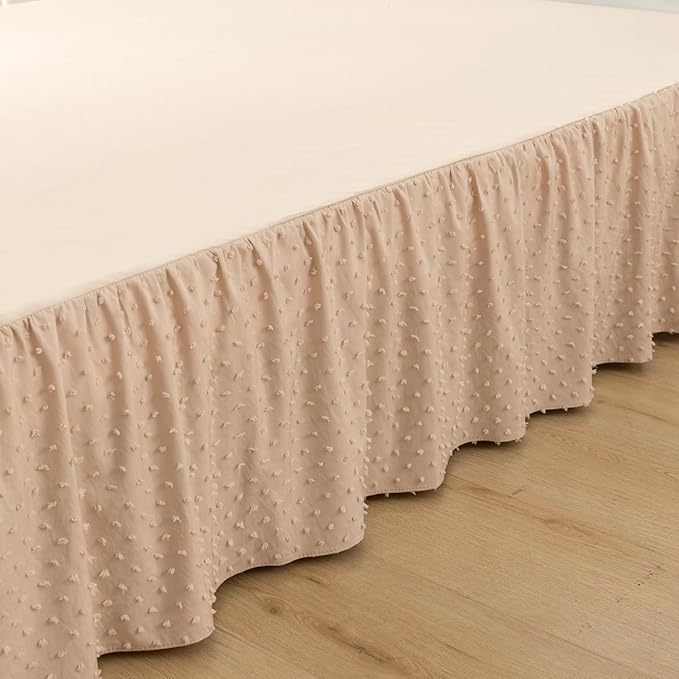 Tufted Dot Bed Skirt Queen Size,Ruffled Bed Skirt with Split Corners, Queen Bed Skirt 18 Inch Drop, Boho Queen Size Bed Skirt Camel for Ruffled Bed Skirt with Split Corners, Bed Skirt Queen Size