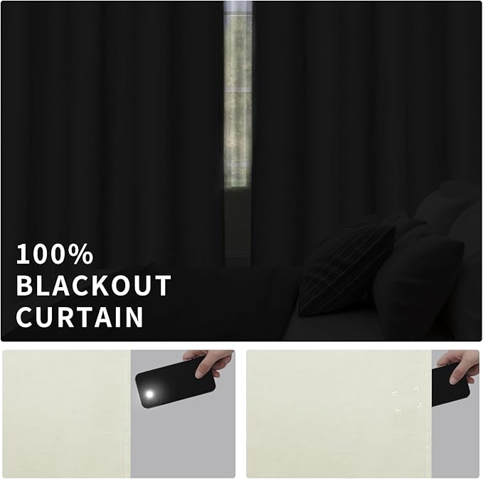 Easy-Going Linen Look 100% Blackout Curtain 52x63 Inch Window Curtain Drapes for Bedroom, Living Room Thermal Insulated Room Darkening (Set of 2 Panels, Ivory)