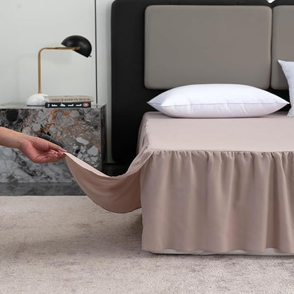 Bed Skirt Full Size Ruffled Bed Skirt with Split Corners, 16 Inch Drop Dust Ruffle Bed Skirts with Platform, Khaki