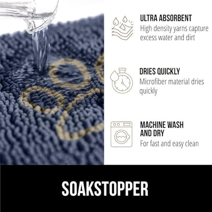 GORILLA GRIP SOAKSTOPPER Dog Door Mat, 36x24 Machine Washable Rug Absorbent Doormat Captures Moisture Mud Dirt, Quick Dry Soft Chenille Entryway Rugs Indoor Entrance Mats for Dog Paws, Navy
