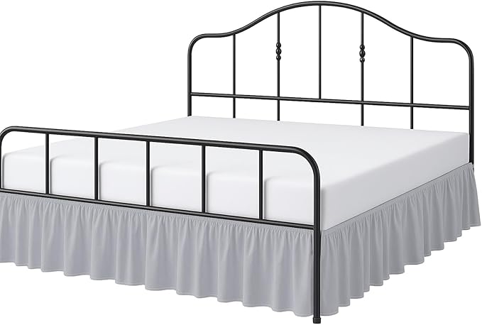 Cottington Lane Ruffled Bed Skirt King Size with Split Corner, Brushed Microfiber Hotel Quality Silver Grey Dust Ruffle, 21 Inch Drop Gathered Bedskirt, Soft and Stylish, Shrinkage and Fade Resistant