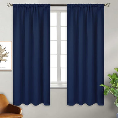 BGment Rod Pocket Blackout Curtains for Bedroom - Thermal Insulated Room Darkening Curtain for Living Room, 52 x 63 Inch, 2 Panels, Navy Blue
