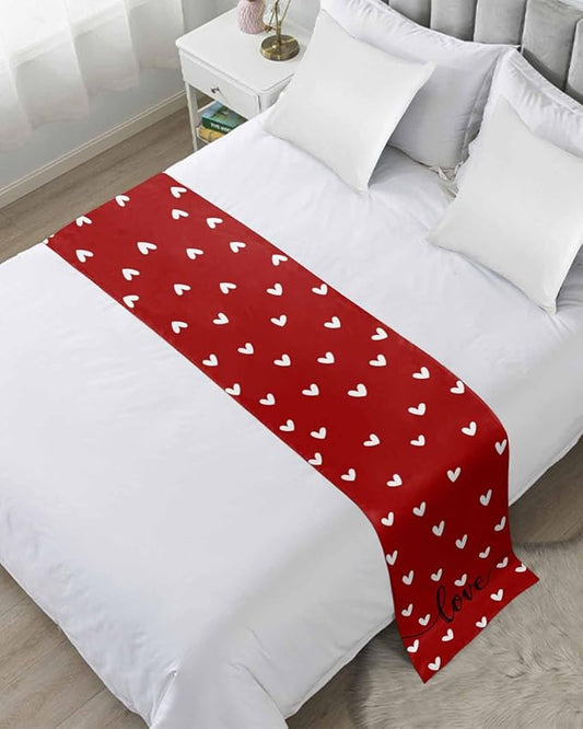 Valentine's Day White Love Hearts Bed Runners for Bedroom Hotel,Decorative Bedding Scarf Sweetheart and Quote on Red Bed End Blanket Bedding Runner Scarves for Twin Size Bed,71x20in