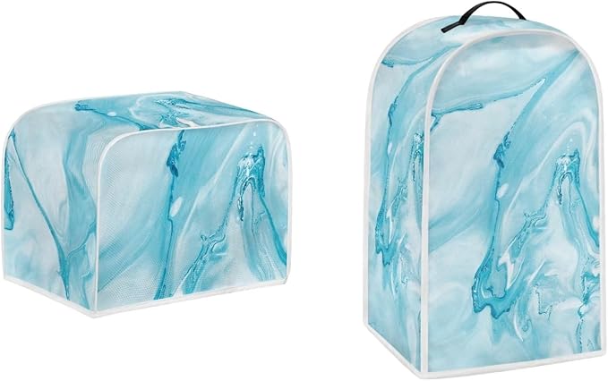 White Blue Marble Texture Pattern Appliance Covers Set Washable Kitchen Blender Dust Cover Bread Maker Toaster Cover 4 Slice Kitchen Accessories