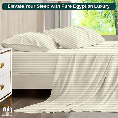 NON Sticky cotton Twin Size Sleeper Sofa Sheets, 4 Piece Egyptian Cotton Bed Sheet Set for Sofa Bed, 8" Deep Pocket for Pull Out Couch Mattress, 39" x 75", Ivory Stripe, Soft & Breathable